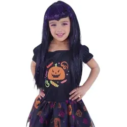 Peluca brujita negra con mechas lilas