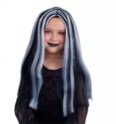 PELUCA BRUJITA NEGRA CON MECHAS BLANCAS