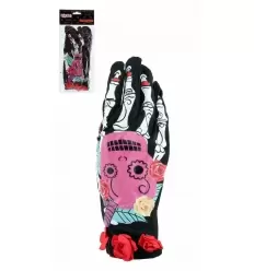 GUANTES HUESO-FLOR HALLOWEEN CORTOS